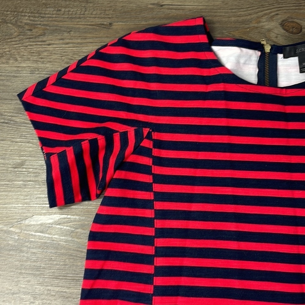 J. Crew Women’s Navy Blue Red Striped Short Sleeve Dress, gold zipper detail, XS - Picture 4 of 9